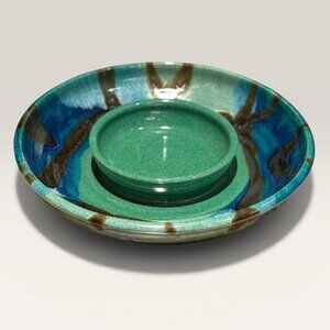 Vtg Artisan Chip And Salsa Stoneware Bowl Studio Art California Pottery Signed